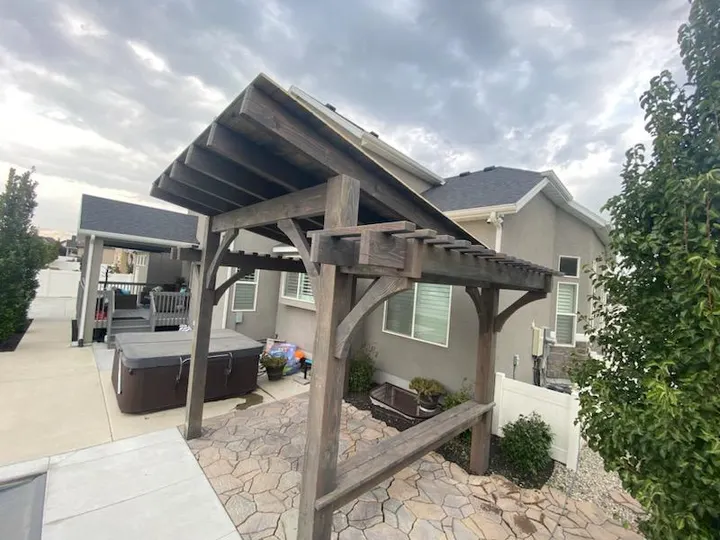 Attached pergola over a residential deck