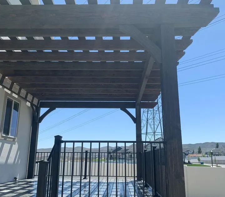 View outward from beneath a covered raised deck