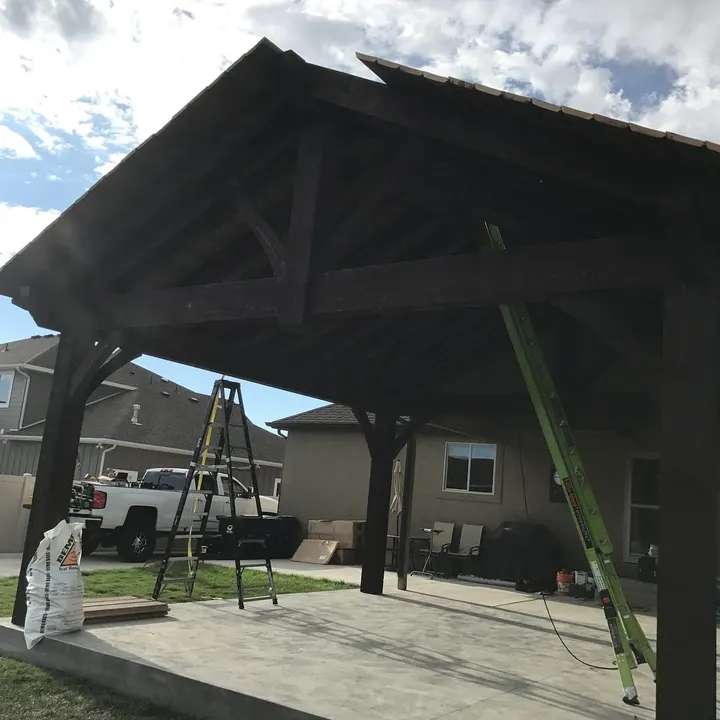 Gabled backyard pavilion under construction
