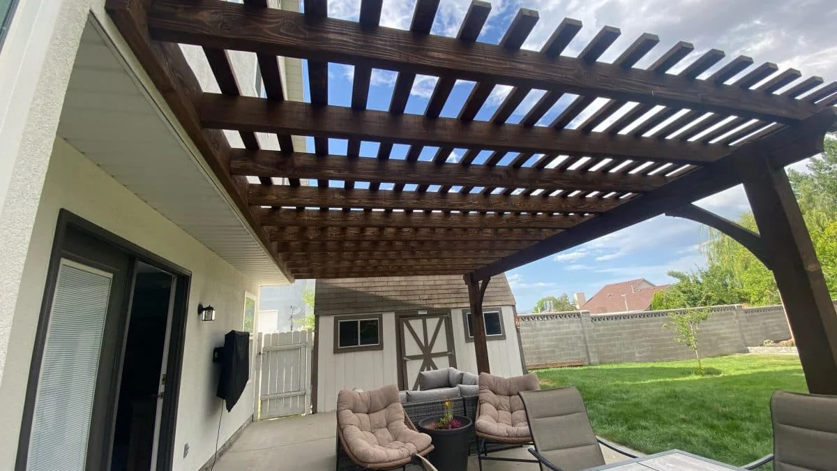 Attached timber pergola over a residential patio