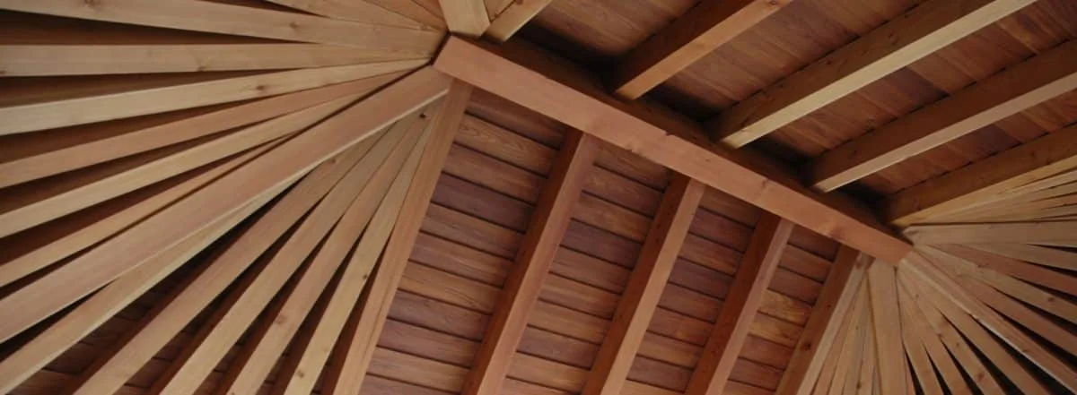 Close view of a finished timber pavilion roof